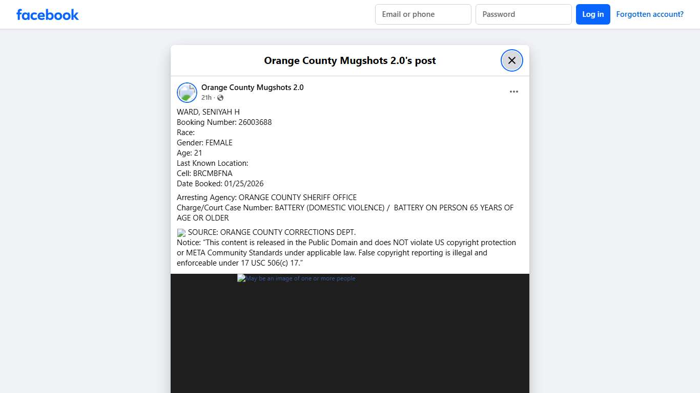 WARD, SENIYAH H Booking... - Orange County Mugshots 2.0 Facebook